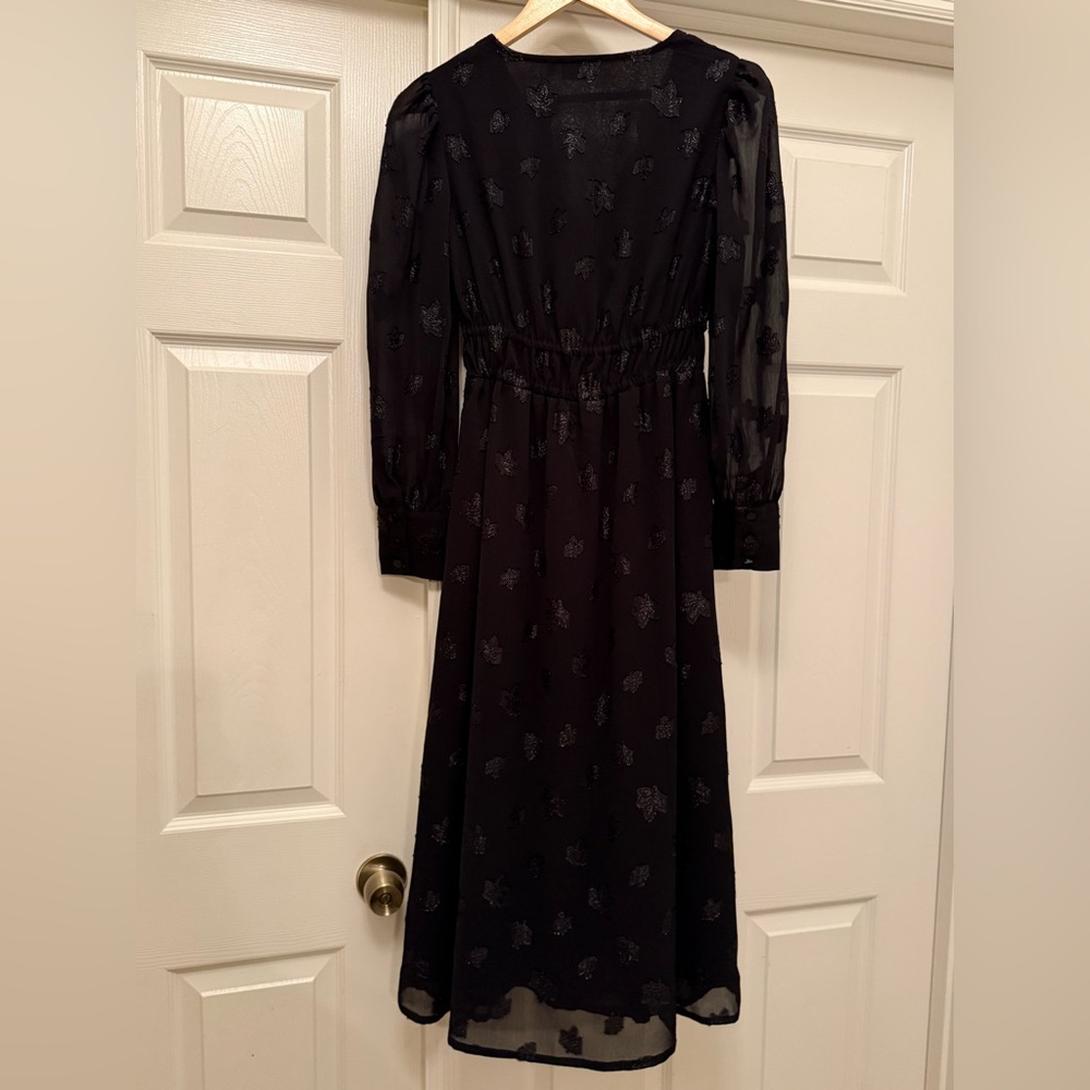 Spartina 449 Midi Dress Womens XXS Black Metallic Fil Coupe Leaf Long Sleeve - Picture 4 of 5